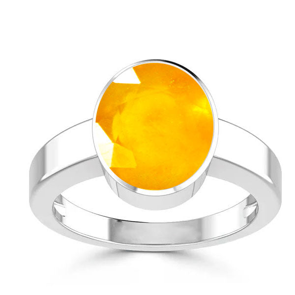 Yellow Sapphire Birthstone Ring - Sterling Silver September Ring online - Natural Yellow Gemstone Solitaire