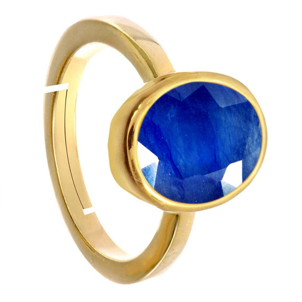Natural Blue Sapphire (Neelam) September month stone Gold Plated Adjustable Ring to ratti Simple Oval Shape For Mens Womens ring size