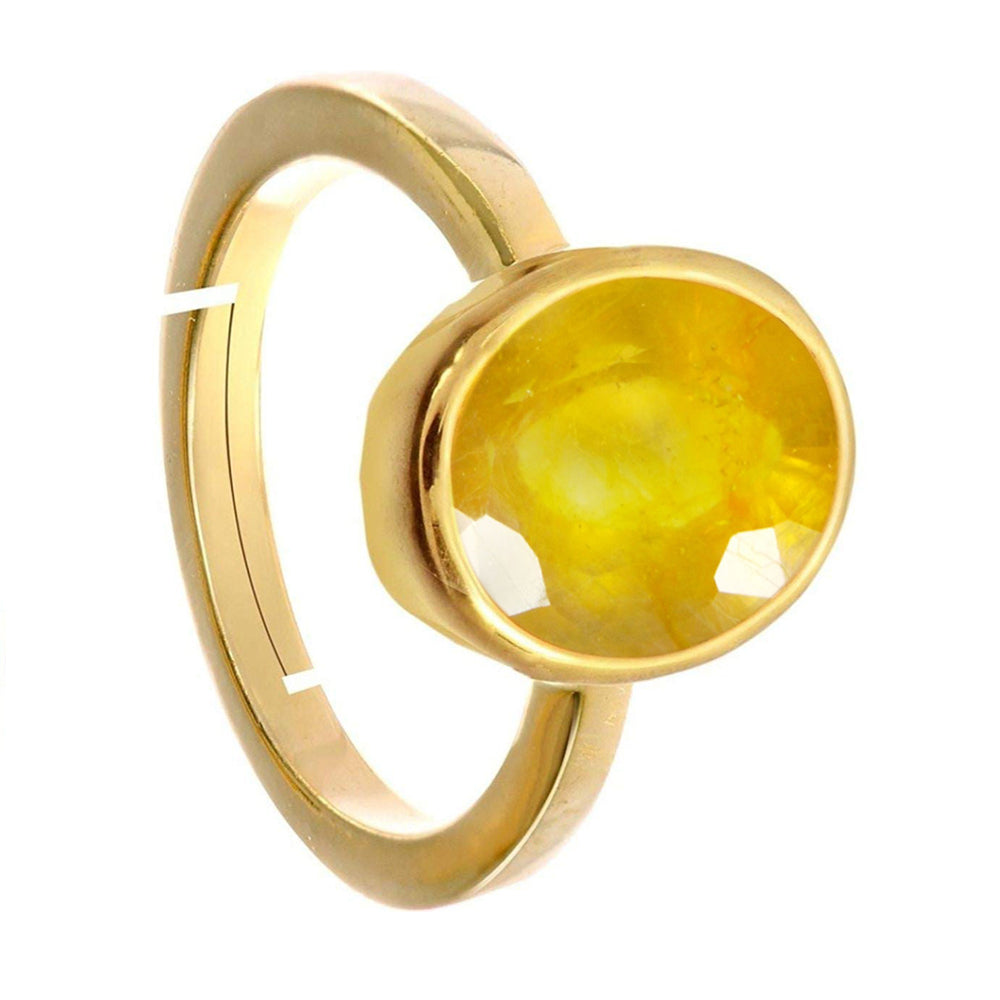 Natural Yellow Sapphire (Pukhraj) September month stone Gold Plated  Adjustable Ring to ratti Simple Oval Shape For Mens Womens ring  size