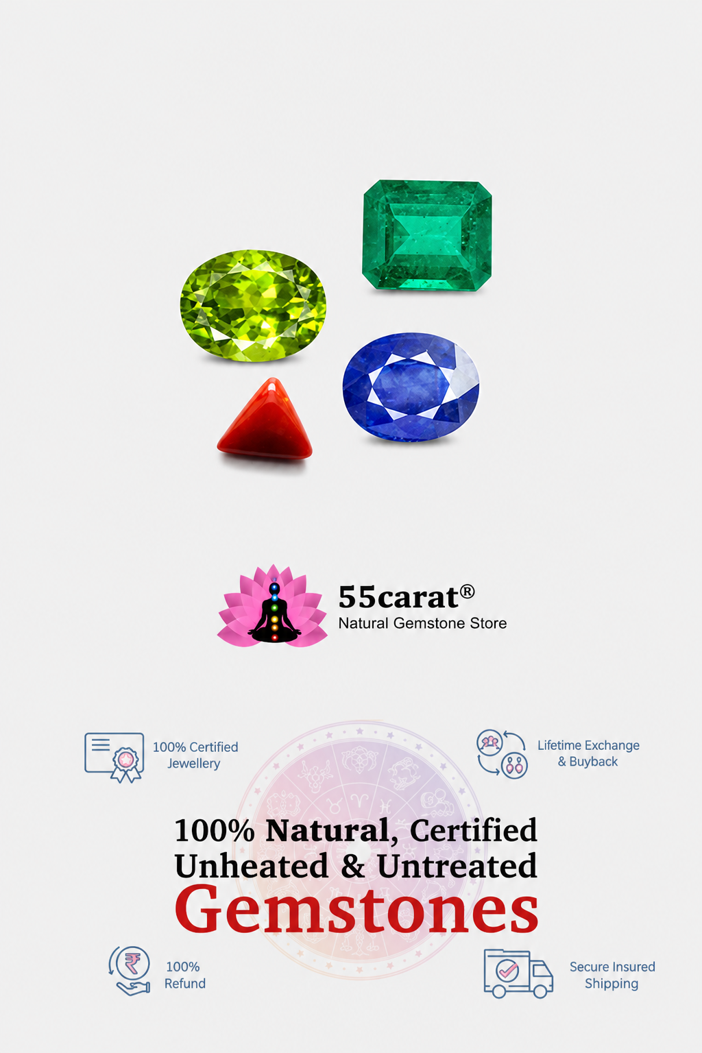 55carat natural certified gemstones and jewellery