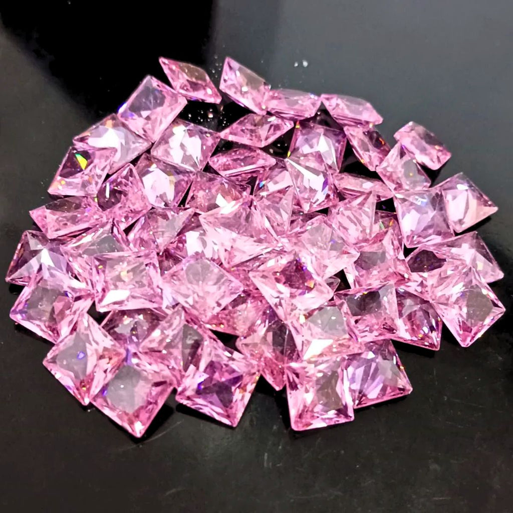Created Pink Cubic Zircon Princess Shape Fine Quality Loose Gemstone at Wholesale Rates (Rs 4/Carat)