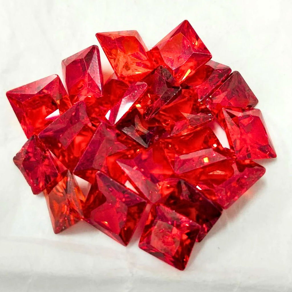 Created Red Cubic Zircon Princess Shape Fine Quality Loose Gemstone at Wholesale Rates (Rs 4/Carat)