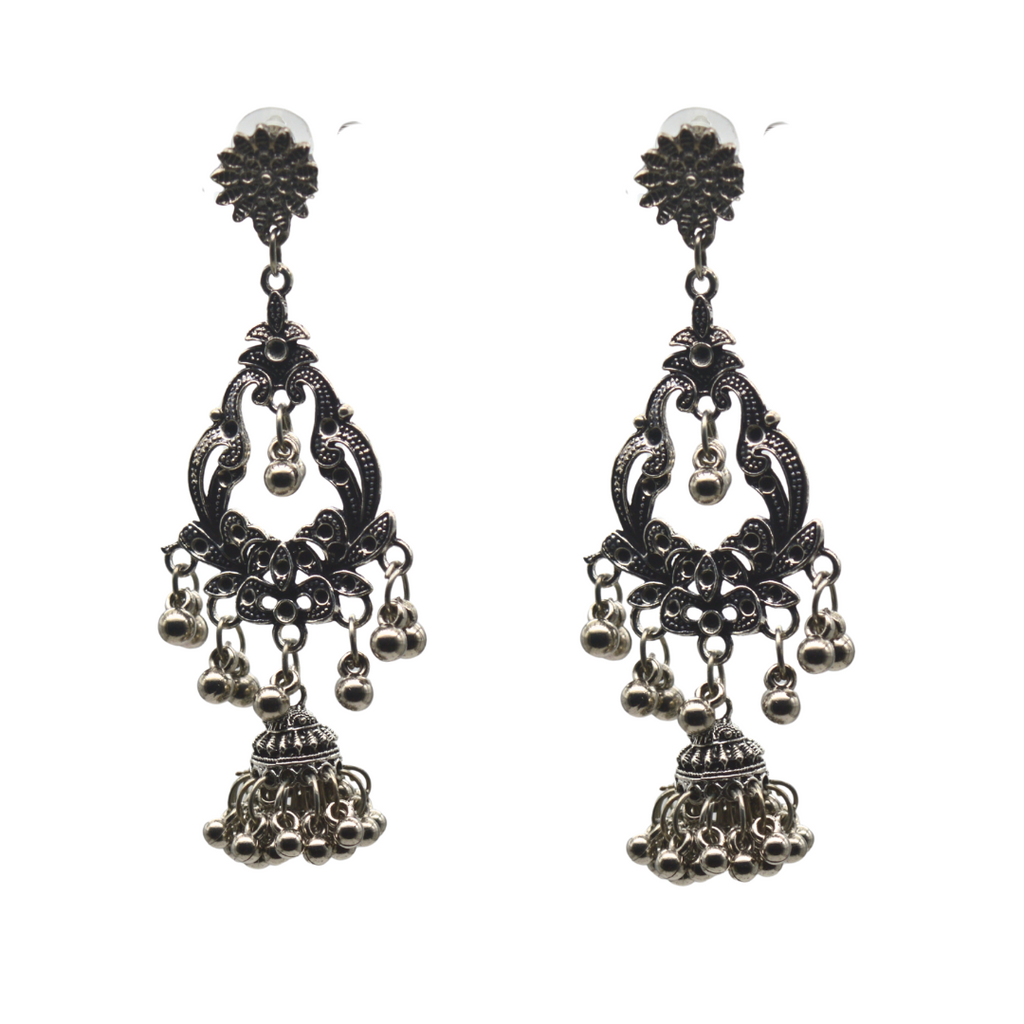 Elegant Oxidized Silver Drop Earrings Oxydiesd Timeless Jewelry with Beautyful detailed Design for Women and Ladies