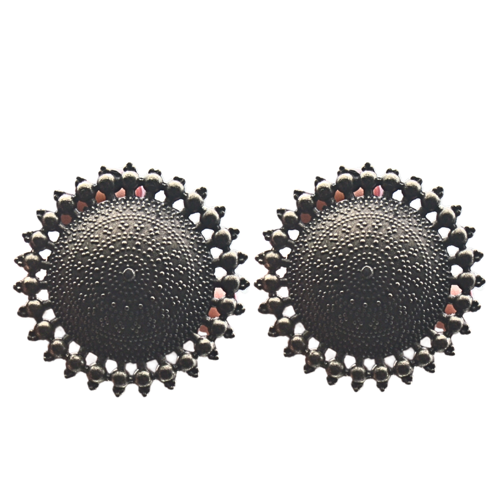 Handcrafted Oxidized Silver-Plated earrings Antique round shape Beaded Detailing Traditional design for Women Ethnic earrings for Weddings, Festive & Casual Wear