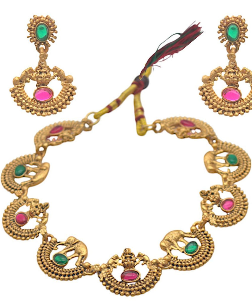 Fashion South Indian Gold Plated Multistone Necklace set with Dangle Earrings Women Jewelry for every occasion