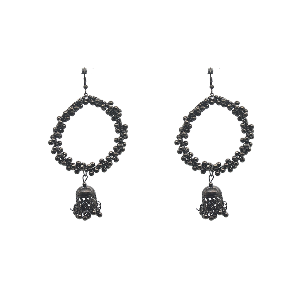 Handcrafted White Beaded Hoop Earrings for Women Elegant Bohemian Ethnic Dangler Earrings Vintage Antique Oxidized Look Traditional Indian Tribal Jewelry Gift for Her