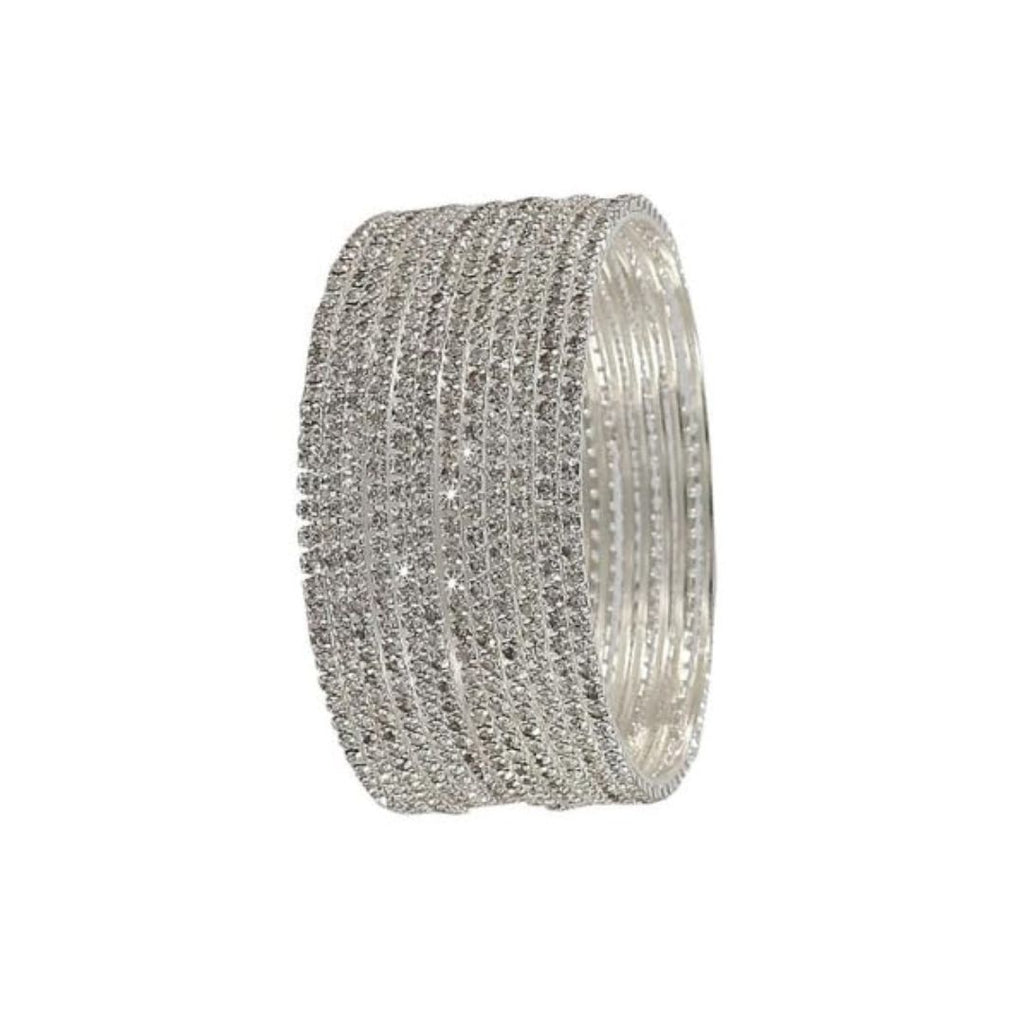 Elegant CZ White Stone Studded American Diamond Bangles Handcrafted Round Designer Solitaire AD Bangles Set for Women Size 2.4