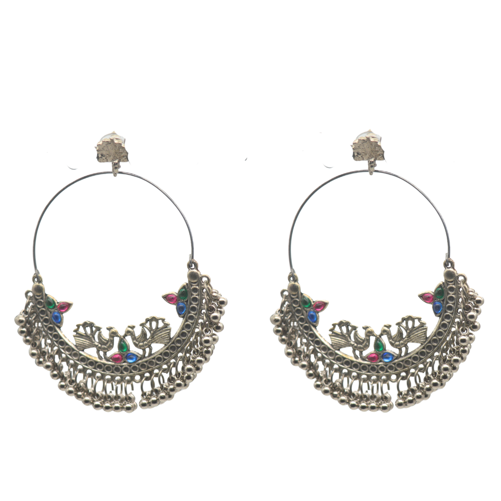 Designed to make a statement, these oversized hoops are adorned with tiny ghungroo-style dangling beads for women