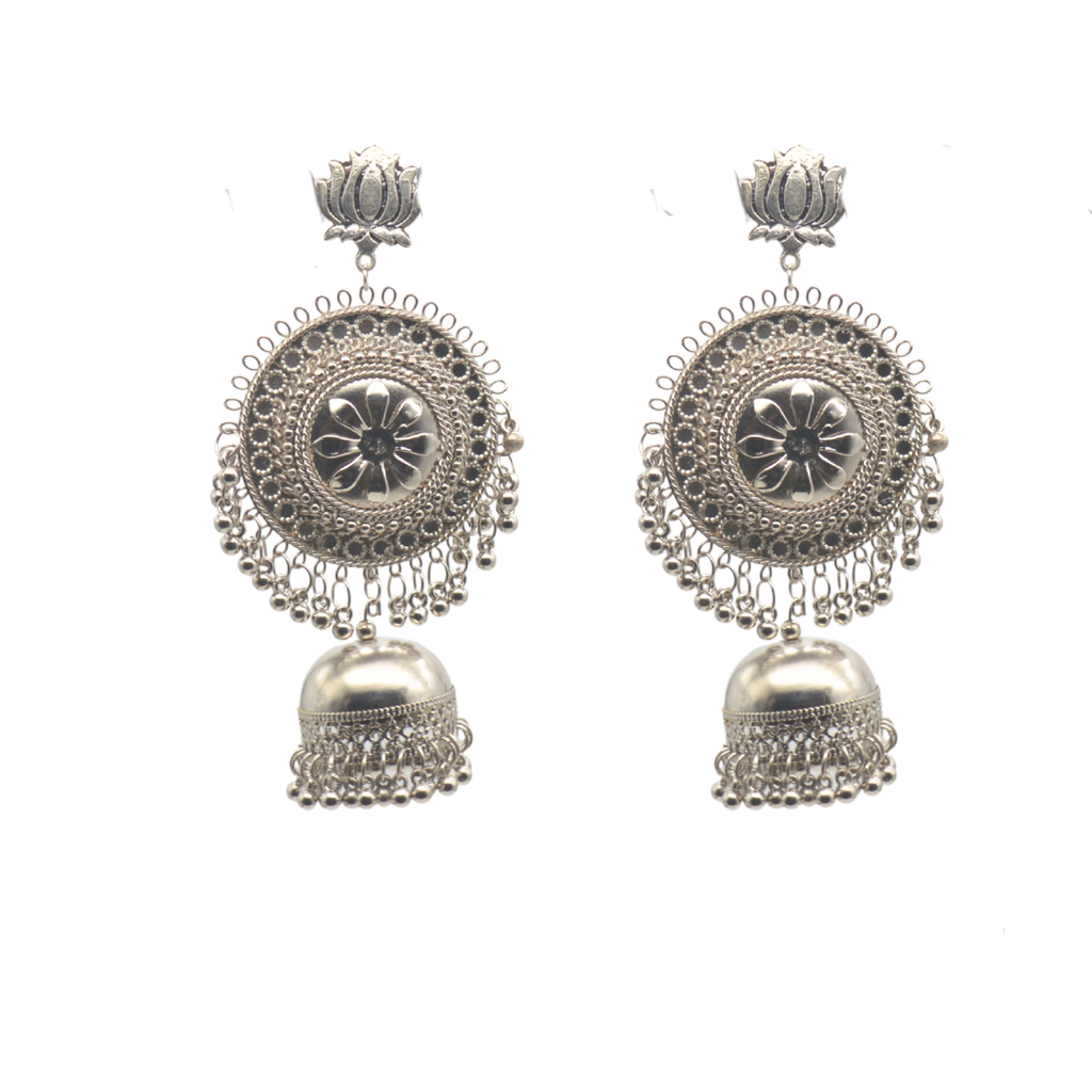 Handcrafted Oxidized Silver Jhumka Earrings for Women Traditional Ethnic Statement Earrings with Intricate Carving Lightweight & Stylish Silver-Plated Dangle Earrings Fashion Jewelry for Women