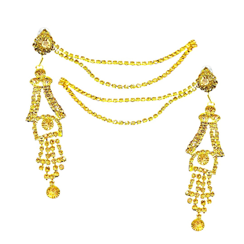 Fashionable Jhumka Earrings with Hair Chain - Ethnic Gold Plated Earrings Perfect for Weddings & Festive Occasions Lightweight Dangle Earrings for women