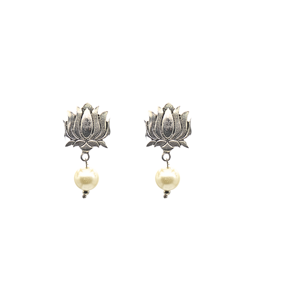 Elevate your jewelry collection with these elegant and striking earrings, The intricate lotus-shaped top exudes a timeless and serene appeal, adding a touch of sophistication.