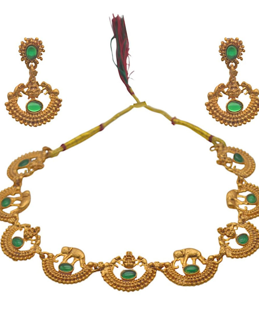 South Indian Gold Plated Necklace Set with Dangle Earrings lightweight Jewelry for every occasion for women