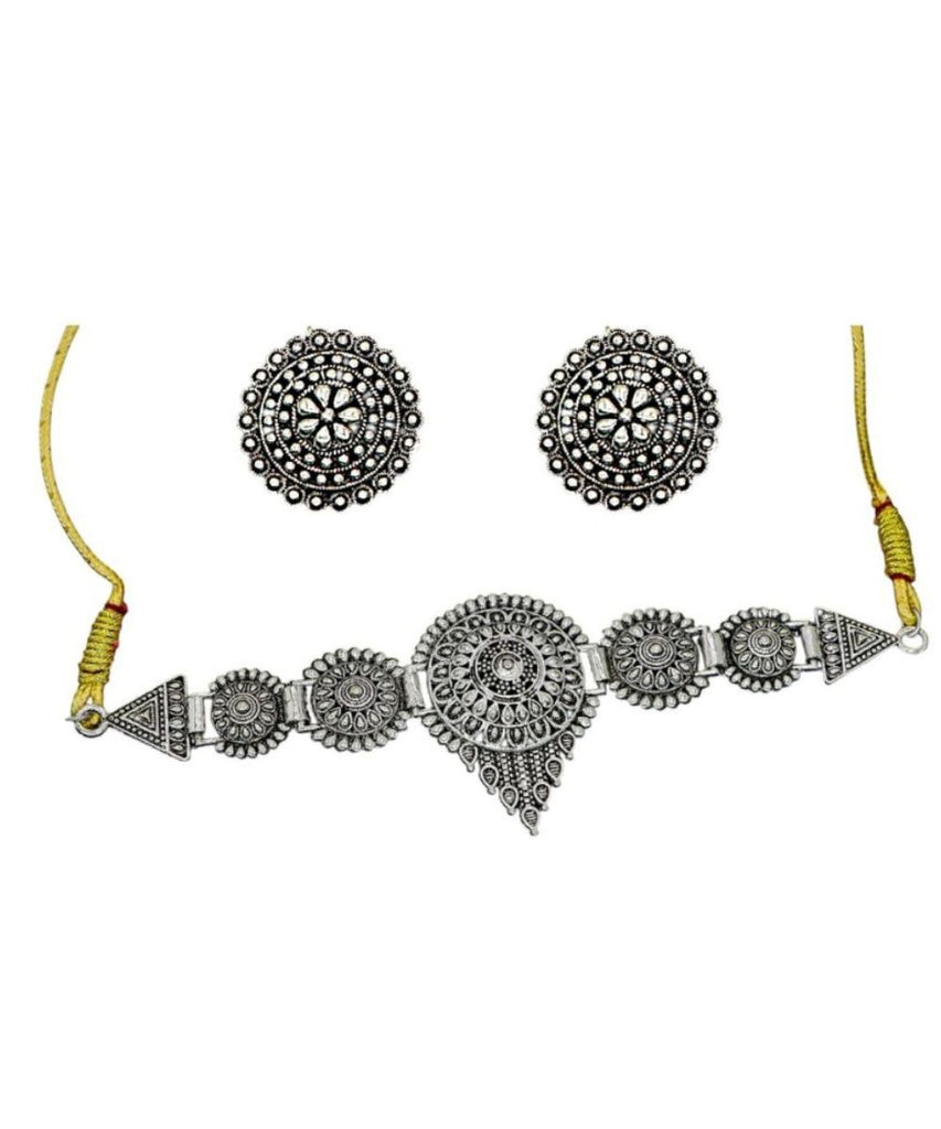 Classic Style German Silver Oxidised Jewellery Set Traditional Choker Necklace Set for Women