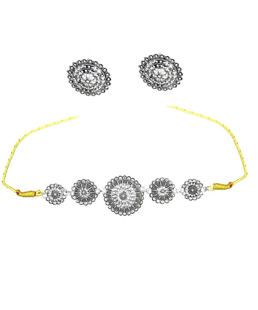 Ethnic Classic Silver Oxidised German Silver Oxidised Jewellery Set Traditional Choker Necklace Set