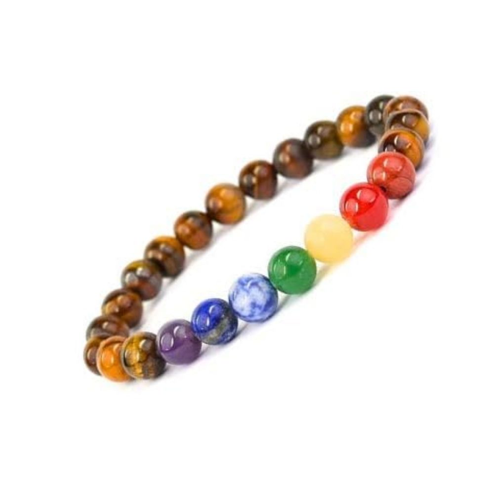 Natural 7 Chakra Semi Precious Stone Chakra Healing Yoga Meditation Crystal Gemstones Beads Elastic Strechable Bracelet for Men And Women