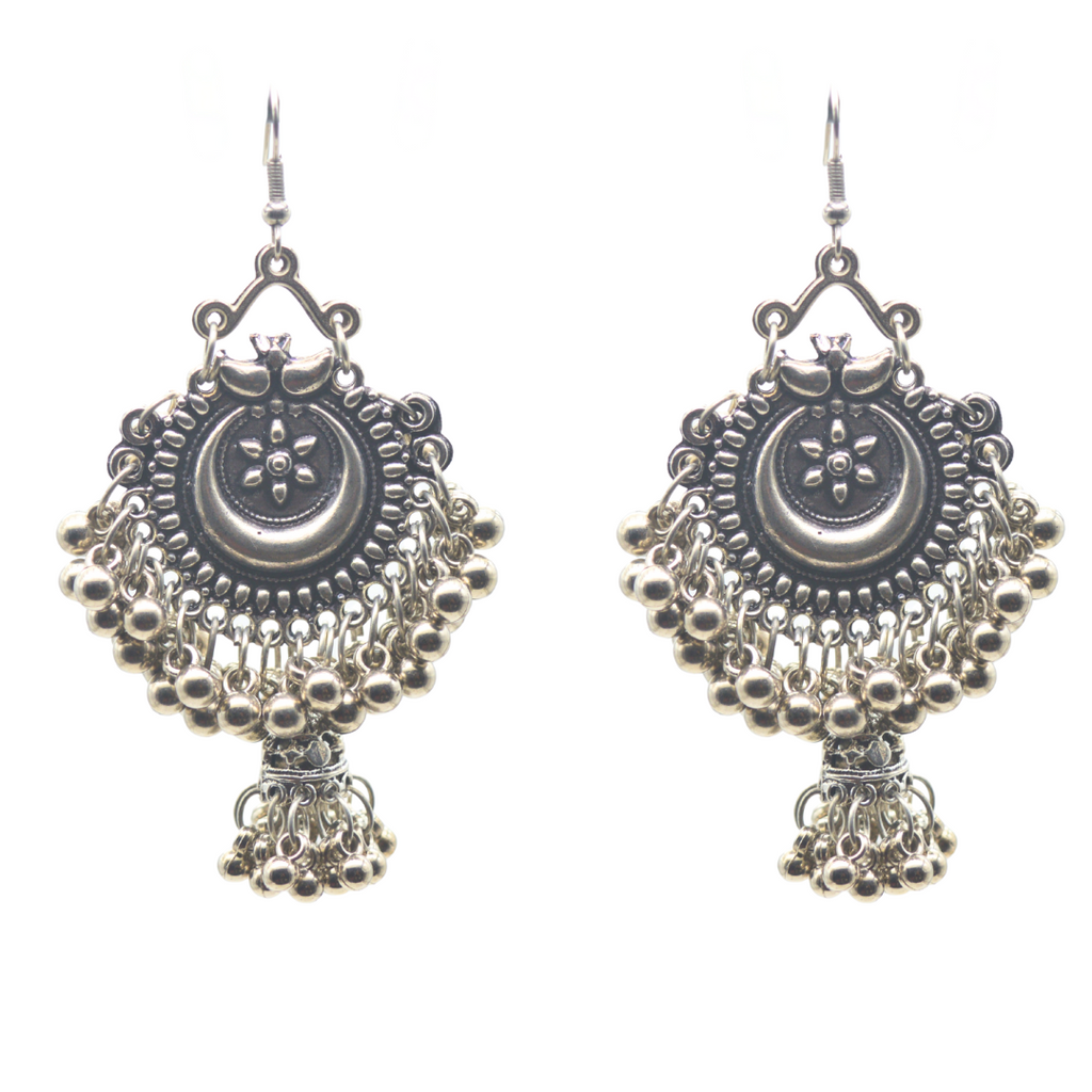 Exquisite Oxidized Silver and Gold-Toned Chandbali Earrings Elegance look with Traditional touch for Women and Ladies