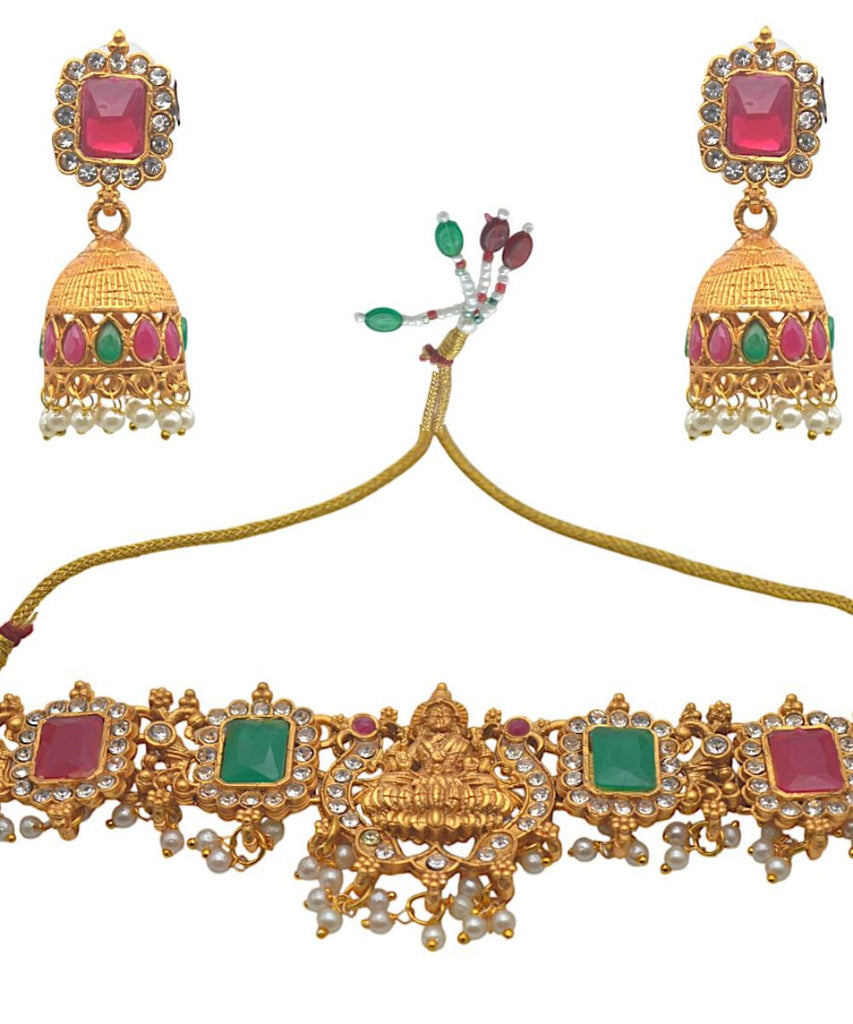 Fashion South Indian Goddess Laxmi Gold Plated Peacock Design Temple Necklace with Earrings for Women Jewellery