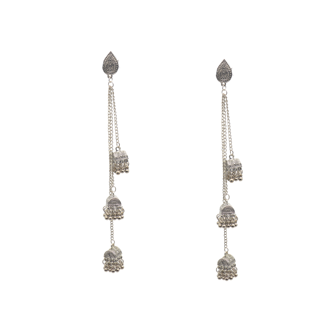 The long, layered design adds a dramatic flair, making these earrings perfect for festive occasions, weddings, or cultural events
