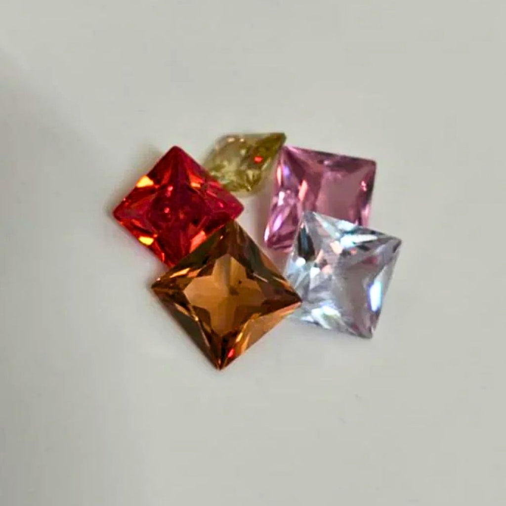 Created Multi Cubic Zircon Princess Shape Fine Quality Loose Gemstone at Wholesale Rates (Rs 4/Carat)
