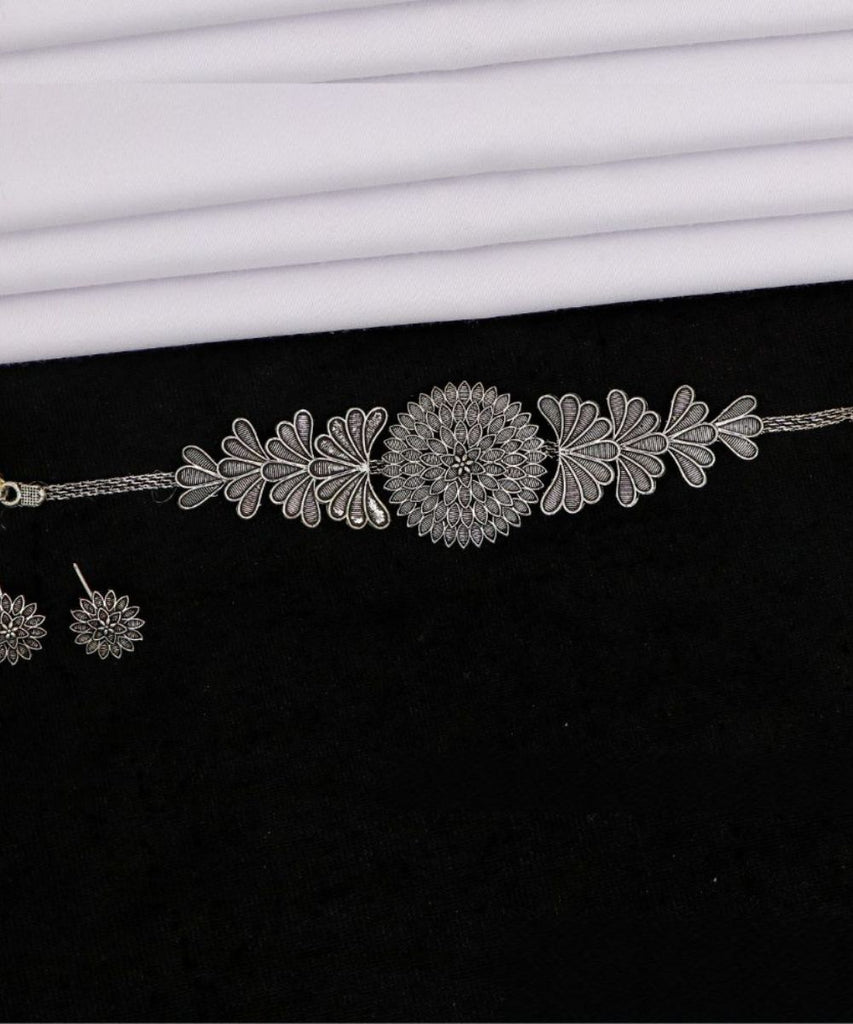 Fashionable Oxidised Necklace Set For Women German Silver Oxidised Designed Ethnic Jewellery Choker Necklace