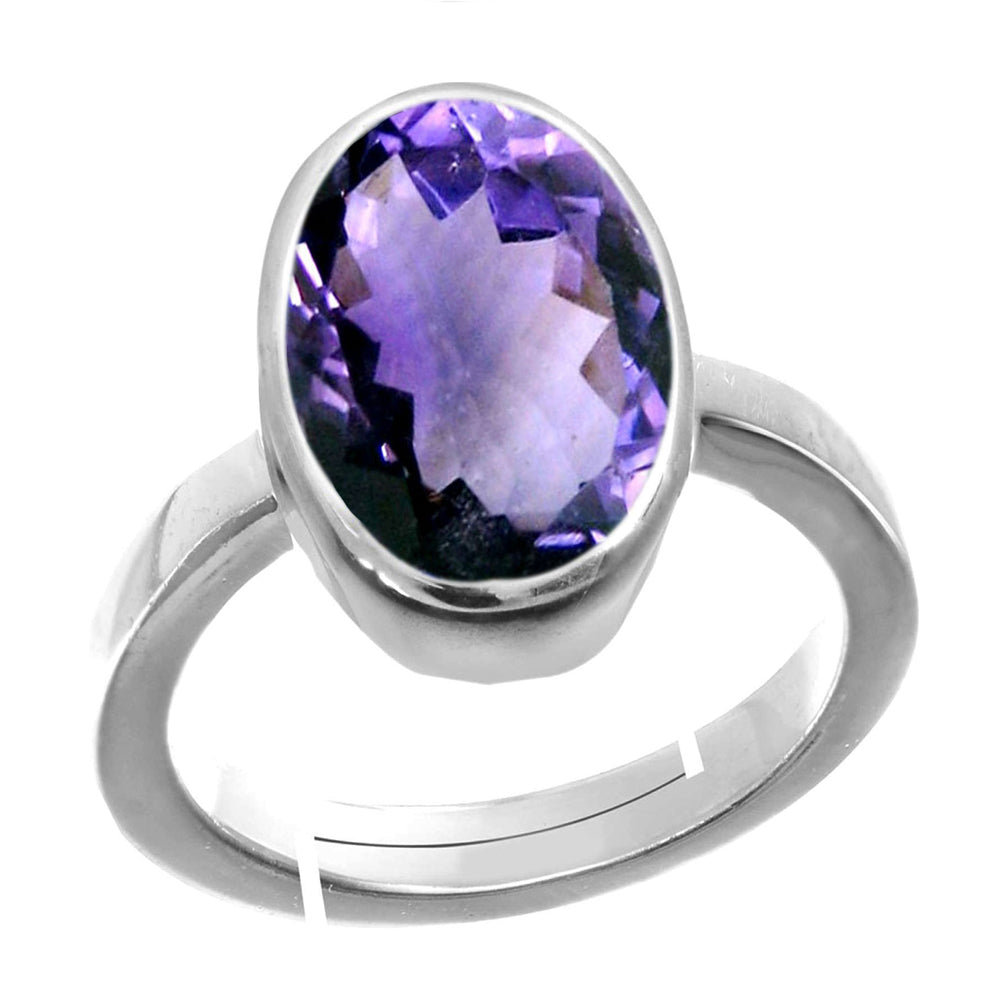 Natural Amethyst (Katella) Feburary month stone Silver Plated Adjustable Ring  2.25 to 9.25 ratti Simple Oval Shape For Mens & Womens ring size IND:6-30