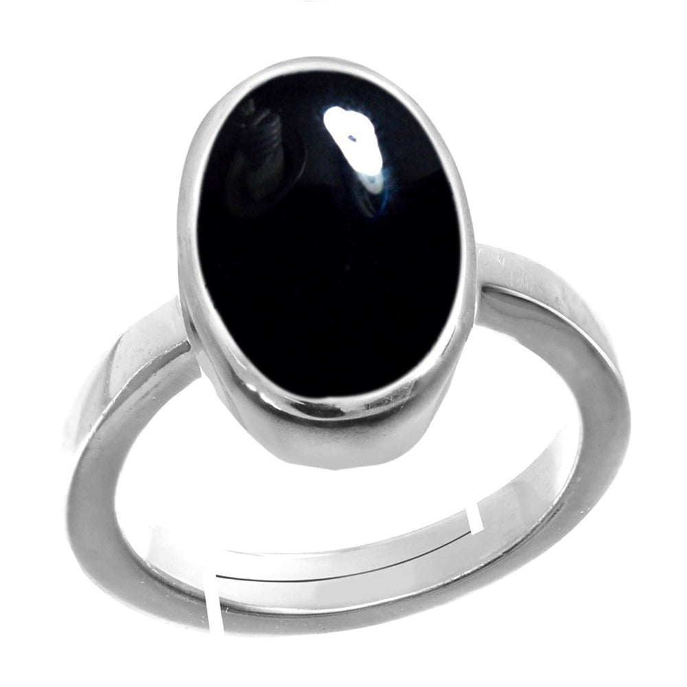 Natural Black Onyx (Haqiq)-December-month stone-Sterling Silver-Adjustable Ring  2.25 to 9.25 ratti Simple Oval Shape For Mens & Womens ring size IND:6-30