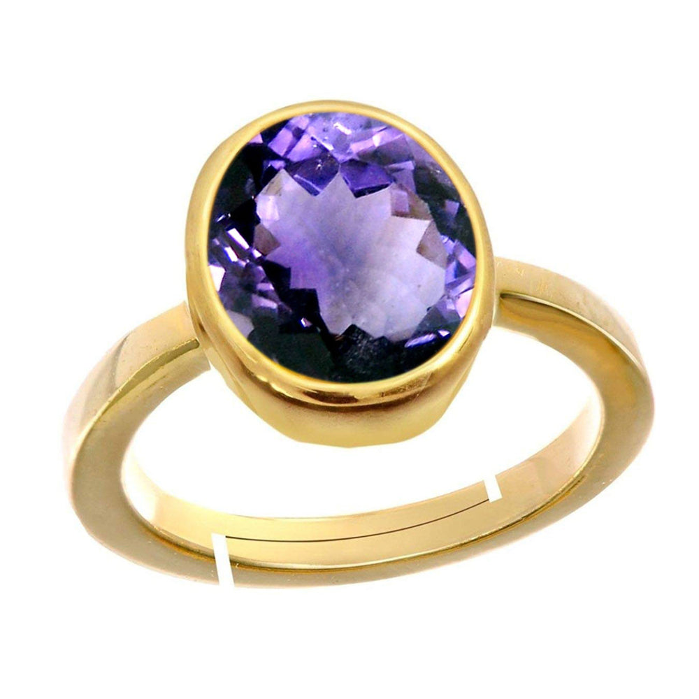 Natural Amethyst (Katella) Feburary month stone Gold Plated Adjustable Ring  2.25 to 9.25 ratti Simple Oval Shape For Mens & Womens ring size IND:6-30
