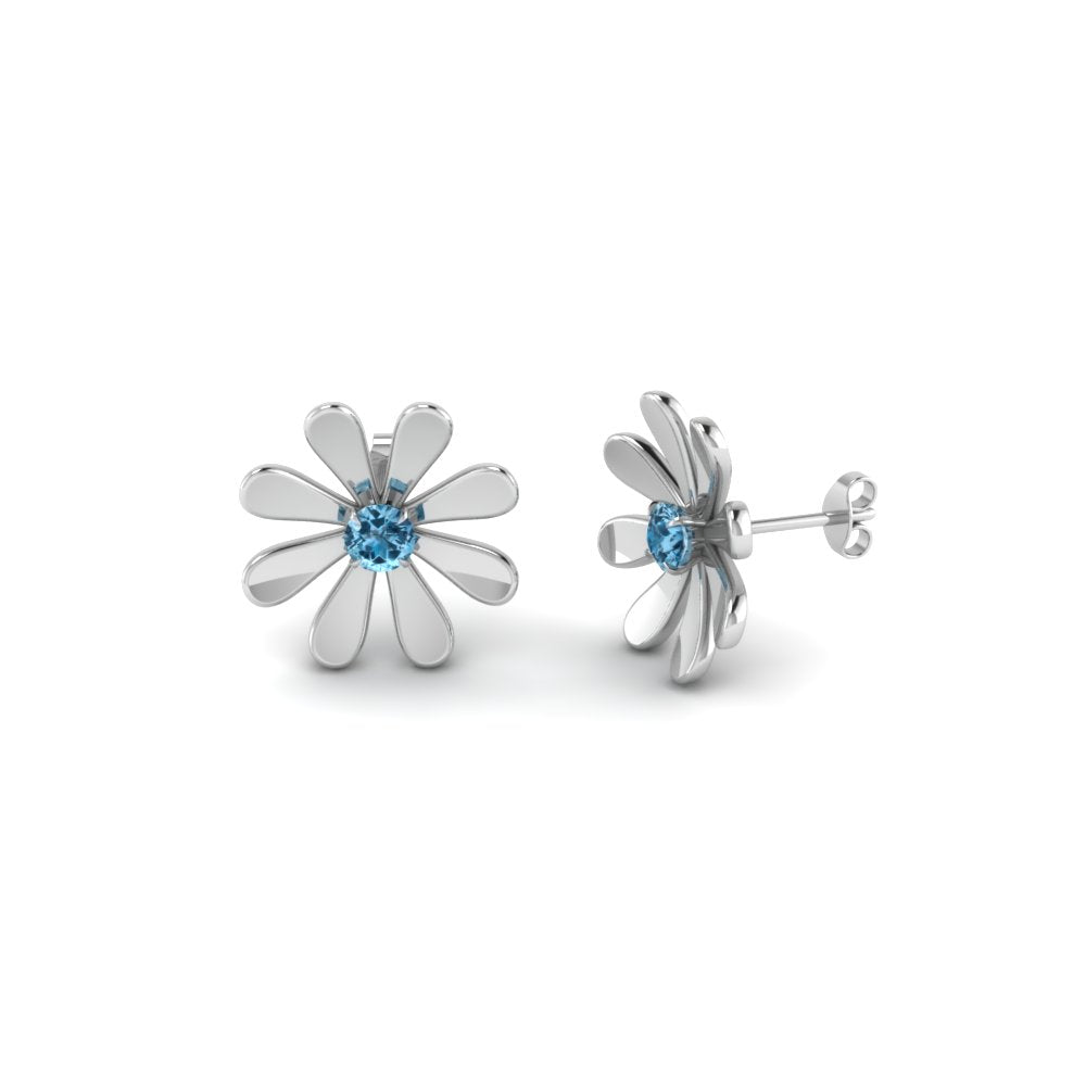 Choose Your Gemstone 925 Sterling Silver Daisy Flower Stud Earring Round Shaped Sparkling Dainty Floral Pattern Everyday Lightweight Casual Wear Modern Design for Womens, Girls and Ladies