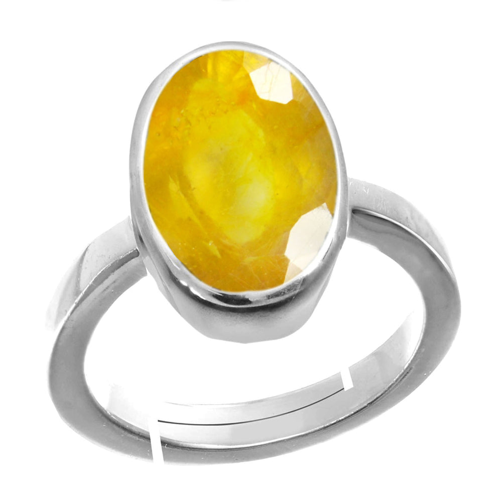 Natural Yellow-Sapphire (Pukhraj) September month-stone-Sterling Silver-Adjustable Ring  2.25 to 9.25 ratti Simple Oval Shape For Mens & Womens ring size IND:6-30
