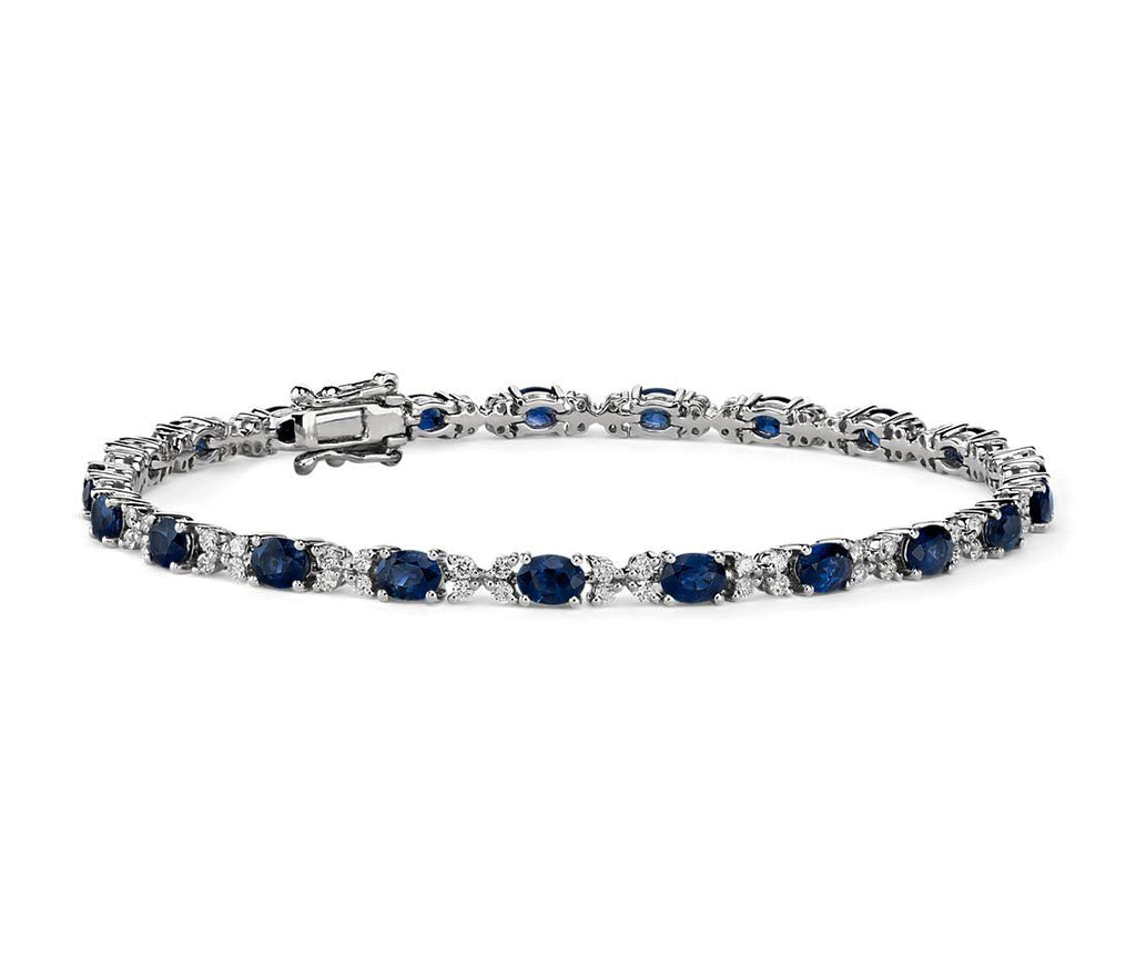 Choose Your Gemstone Color 925 Sterling Silver Tennis Bracelet Created Blue Sapphire White CZ Studed Sparkling Party Wear Birthstone Bracelets Gift Jewelry for Womens and Girls In Size 6.5 to 8