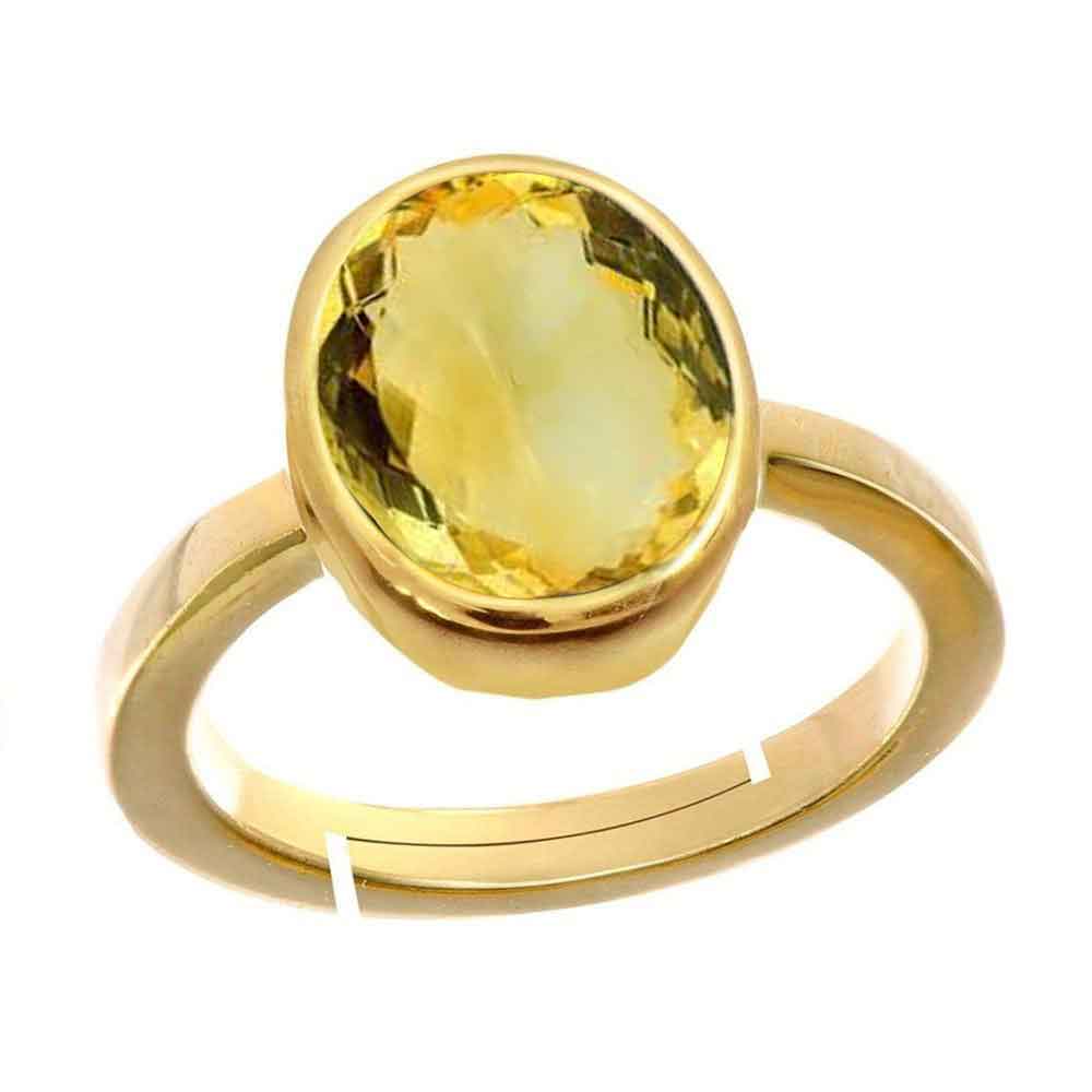 Natural Citrine (Sunella) November Month Stone Gold Plated Adjustable Ring 2.25 to 9.25 Ratti Simple Oval Shape For Mens & Womens ring size IND:6-30
