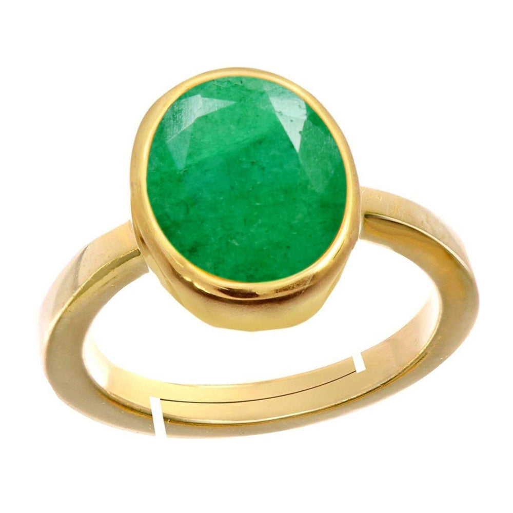 Natural Emerald (Panna) May month stone Gold Plated Adjustable Ring 2.25 to 9.25 ratti Simple Oval Shape For Mens & Womens ring size IND:6-30
