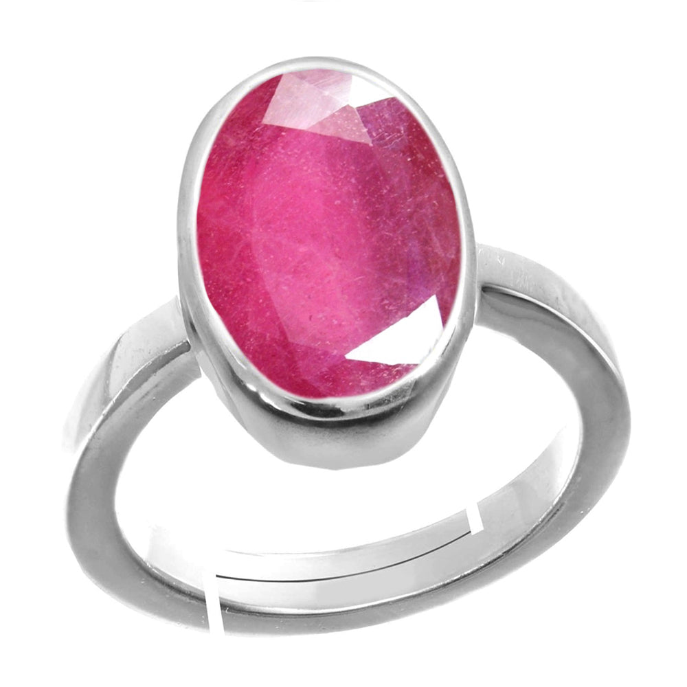 Natural  Ruby (Manik) July month- stone-Sterling Silver-Adjustable Ring  2.25 to 9.25 ratti Simple Oval Shape For Mens & Womens ring size IND:6-30