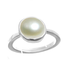 Handmade 55 Carat Pearl & 6 Carat Stone Sterling Silver Ring - Customizable Size 4-13 For Men & Women