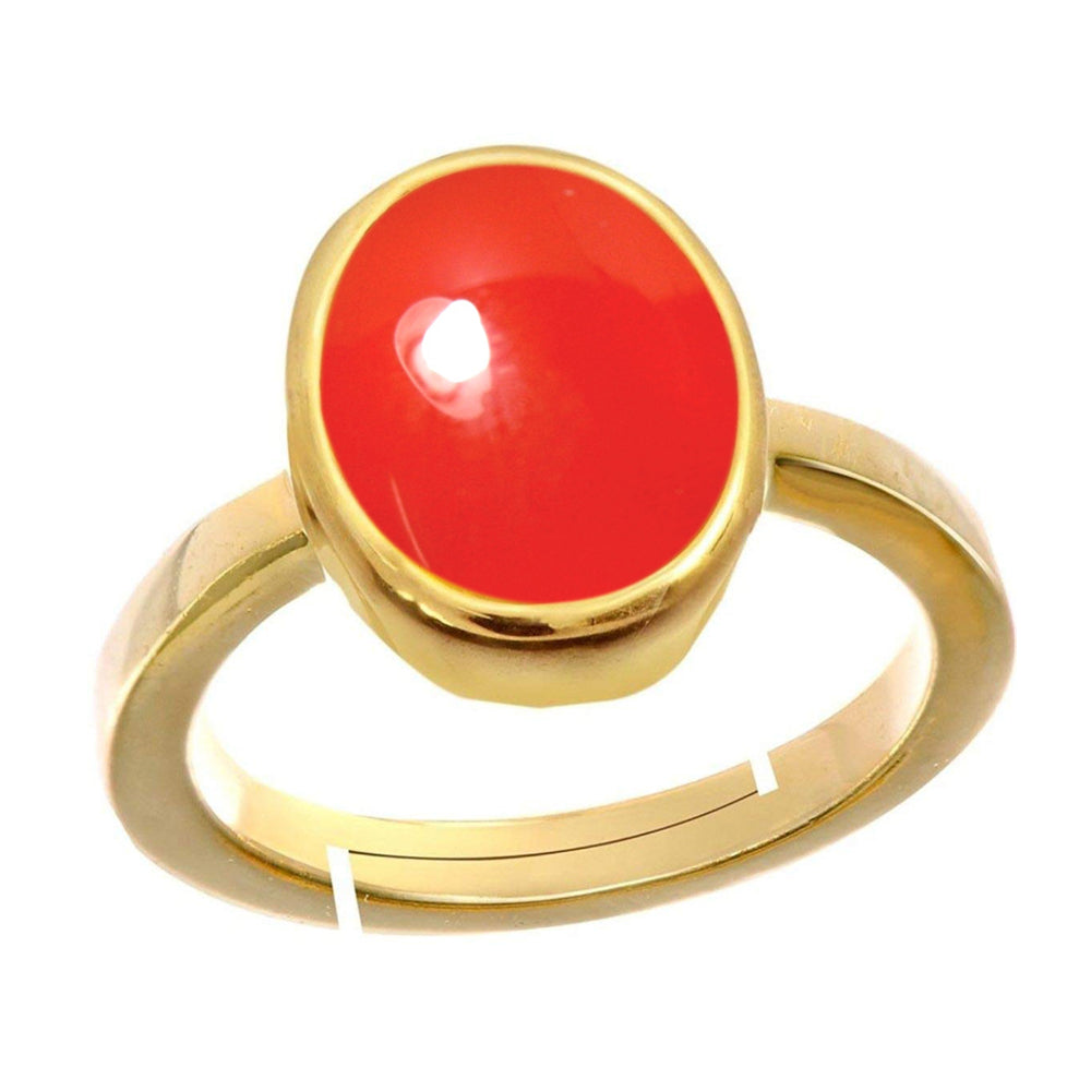 Natural Carnelian Gold Plated Adjustable Ring 2.25 to 9.25 astrological Meash Rashi Simple Oval Shape For Mens & Womens ring size IND:6-30