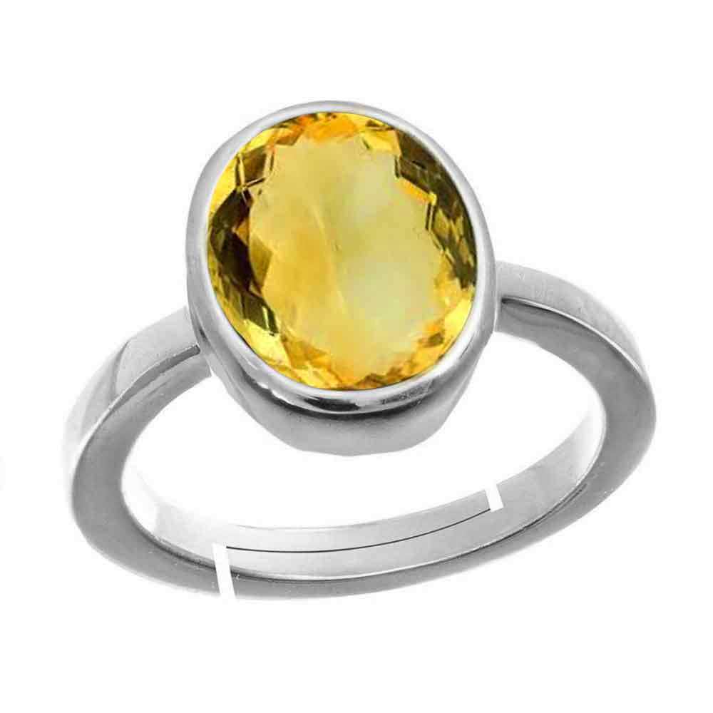 Natural Citrine (Sunella) November month stone-Sterling Silver-Adjustable Ring  2.25 to 9.25 ratti Simple Oval Shape For Mens & Womens ring size IND:6-30