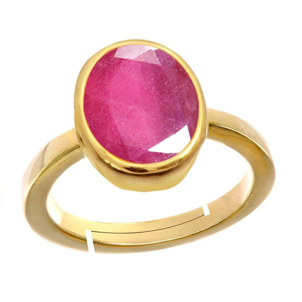 Natural Ruby (Manik) July month stone Gold Plated Adjustable Ring 2.25 to 9.25 ratti Simple Oval Shape For Mens & Womens ring size IND:6-30