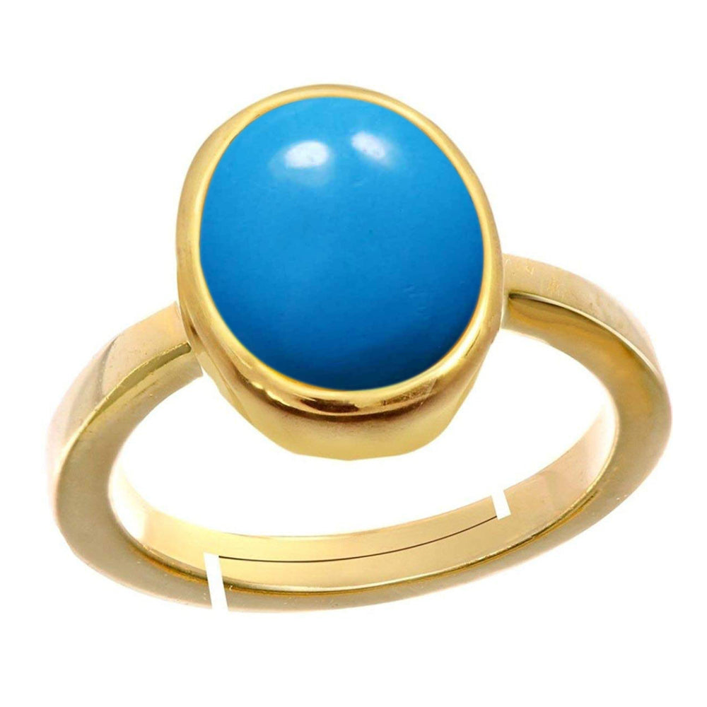 Natural Turquoise (Firoza) December Month StoneGold Plated Adjustable 2.25 to 9.25 ratti Simple Oval Shape For Mens & Womens ring size IND:6-30