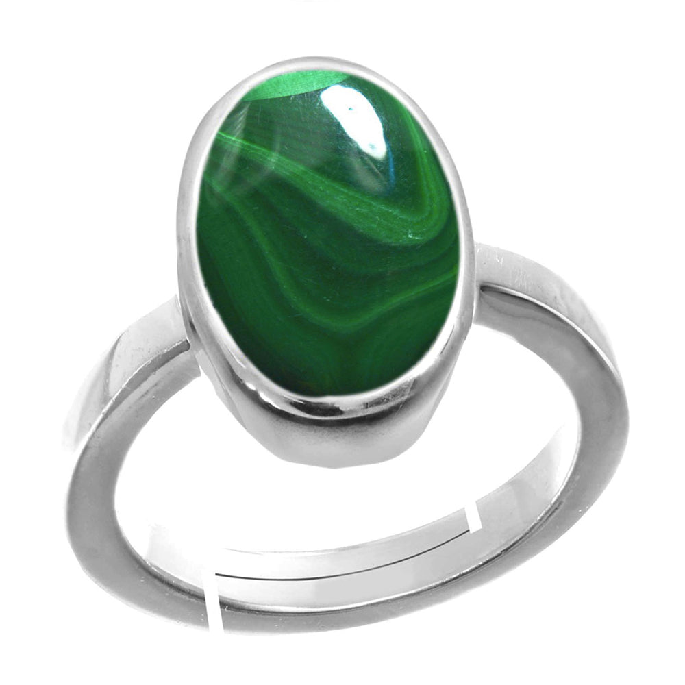 Natural Malachite (Danafirang)-stone-Silver-Plated-Adjustable Ring  2.25 to 9.25 ratti Simple Oval Shape For Mens & Womens ring size IND:6-30