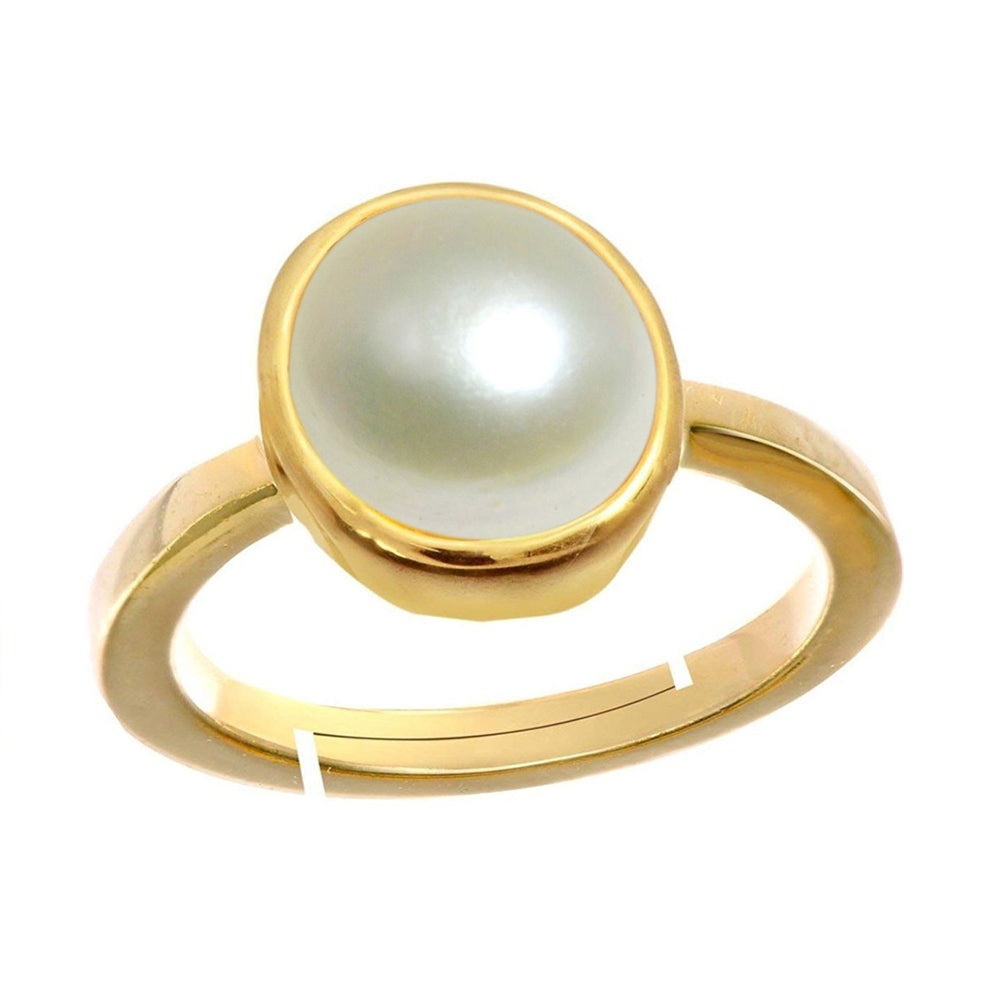 Natural White Pearl June month stone Gold Plated Adjustable Ring to ratti Simple Oval Shape For Mens Womens ring size IND:6-30