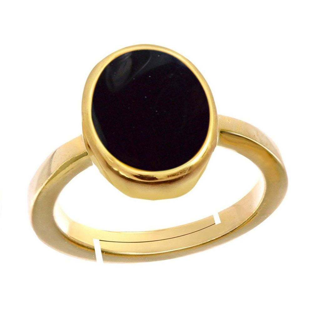 Natural Black Onyx (Haqiq) December Month Gold Plated Adjustable Ring 2.25 to 9.25Ratti Abjustable Oval Shape For Mens & Womens Ring Size IND:6-30