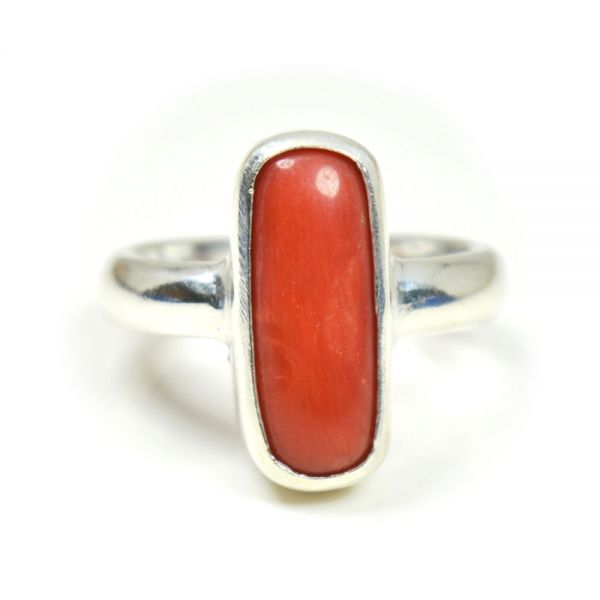 Natural Coral (Moonga) October month stone 925 Sterling Silver Ring 2.25 to 9.25 ratti Simple Oval Shape For Mens & Womens ring size IND:6 28