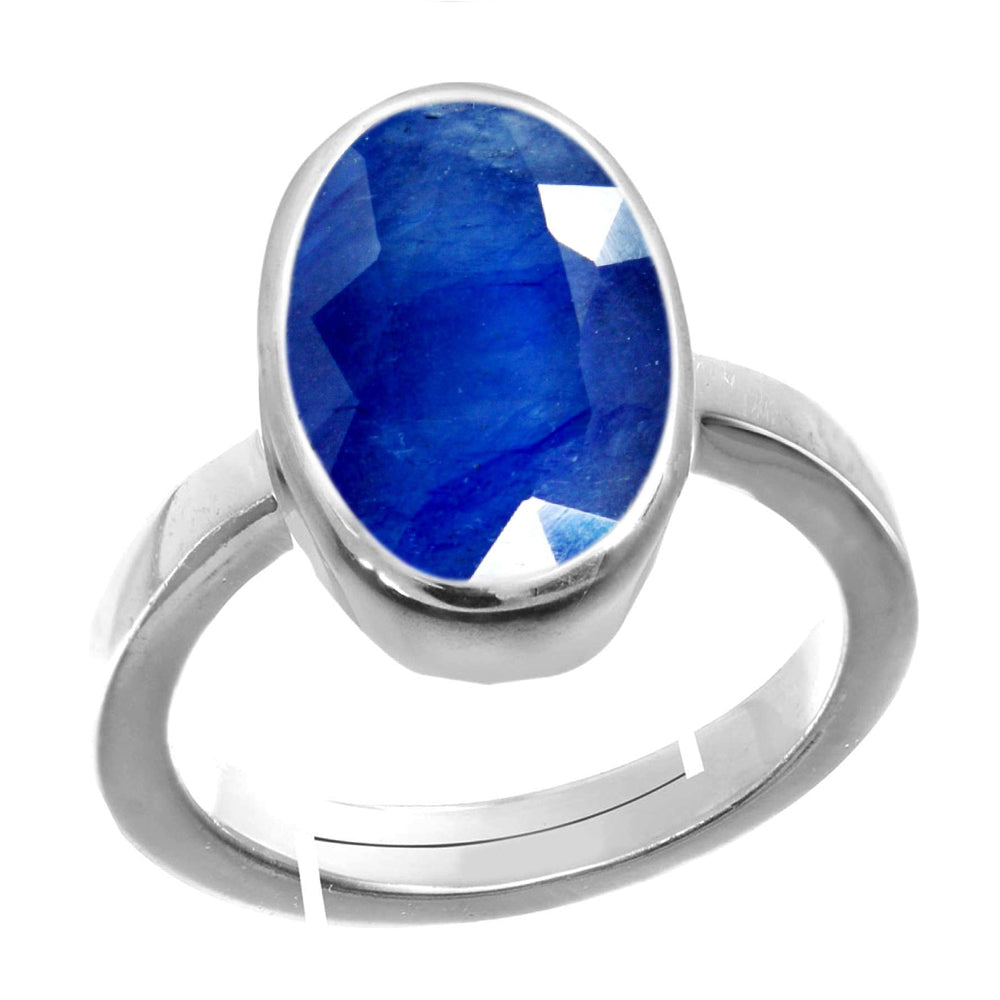 Natural Blue-Sapphire (Neelam) September month stone Silver Plated Adjustable Ring  2.25 to 9.25 ratti Simple Oval Shape For Mens & Womens ring size IND:6-30