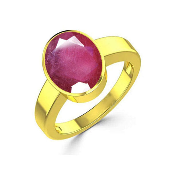 Natural Ruby (Manik) July month stone Gold Plated Ring 2.25 to 9.25 ratti Simple Oval Shape For Mens & Womens ring size IND:6 28