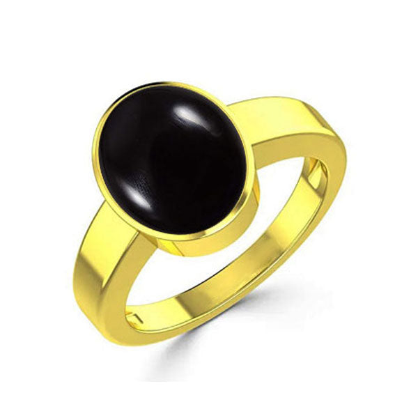 Natural Black Onyx (Haqiq) December month stone Gold Plated Ring 2.25 to 9.25 ratti Simple Oval Shape For Mens & Womens ring size IND:6-28