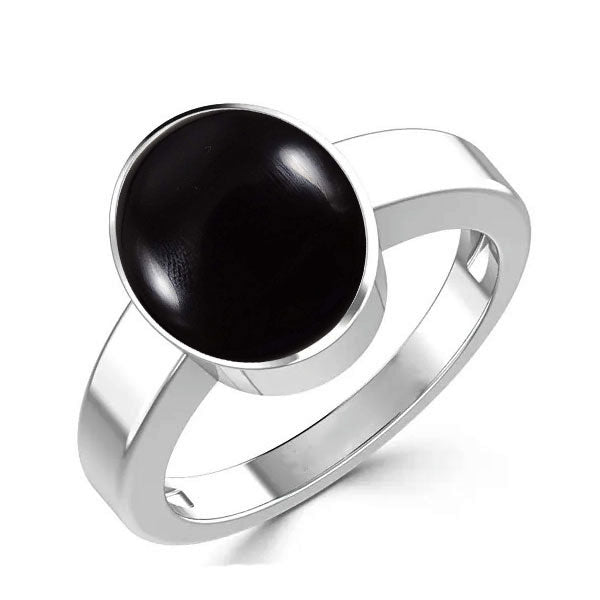 Natural Black Onyx (Haqiq) December month stone 925 Sterling Silver Ring 2.25 to 9.25 ratti Simple Oval Shape For Mens & Womens ring size IND:6-28