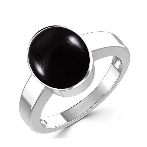 Natural Black Onyx (Haqiq) December month stone 925 Sterling Silver Ring to ratti Simple Oval Shape For Mens Womens ring size IND:6-28