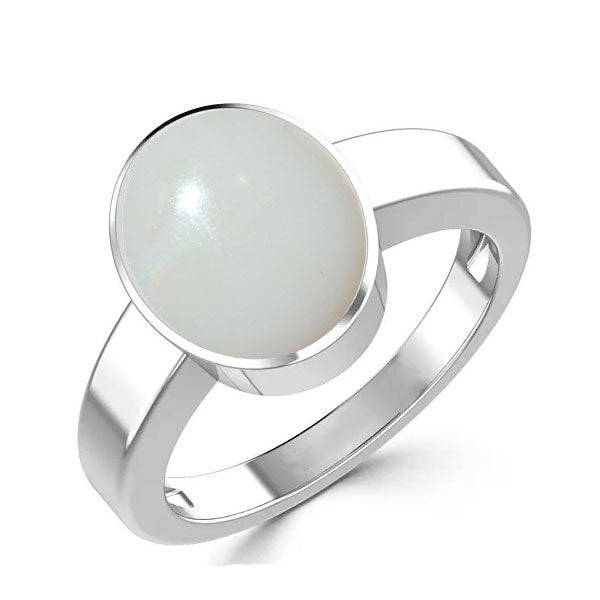 Natural Opal (Upal) October Month Stone 925 Sterling Silver Ring 2.25 to 9.25 ratti Simple Oval Shape For Mens & Womens ring size IND:6-28