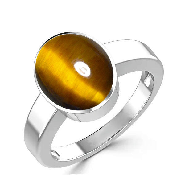 Natural Tiger Eye Stone 925 Sterling Silver Ring 2.25 to 9.25 ratti Simple Oval Shape For Mens & Womens ring size IND:6-28