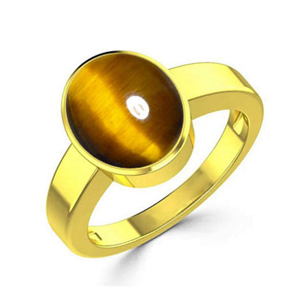 Natural Tiger Eye Stone Gold Plated Ring 2.25 to 9.25 ratti Simple Oval Shape For Mens & Womens ring size IND:6-28